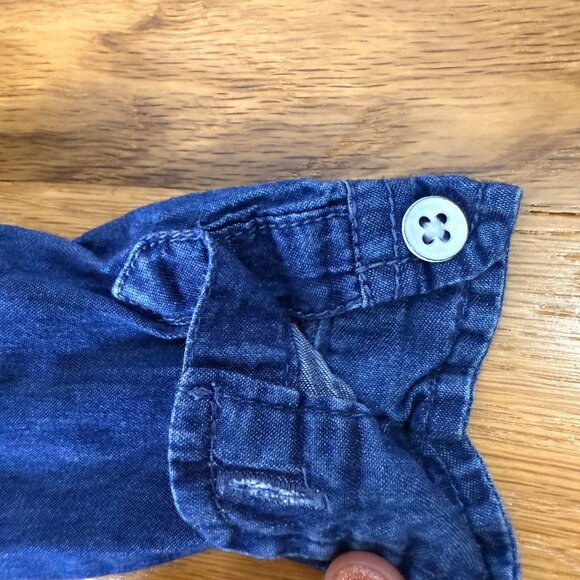 Old Navy 6-12m Girls Denim long sleeve Button Down Dress w/ pocket + Red tights - Picture 6 of 11